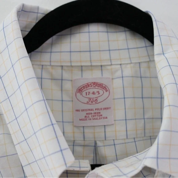 Brooks Brothers White and Blue Checkered Dress Shirt Sz 17 3/4 - Picture 4 of 7